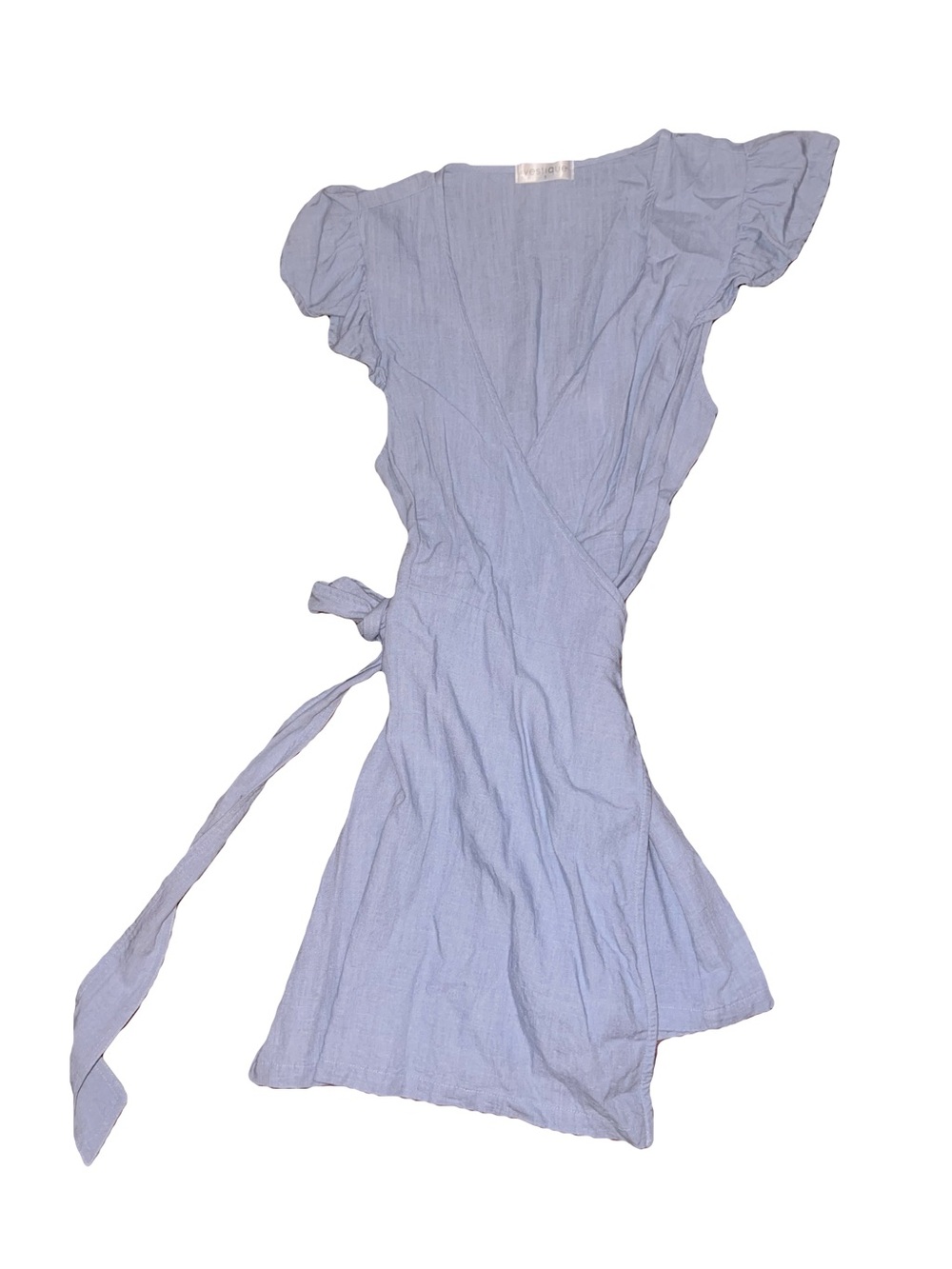 vestique Light Blue Wrap Mini Dress with Tie Waist